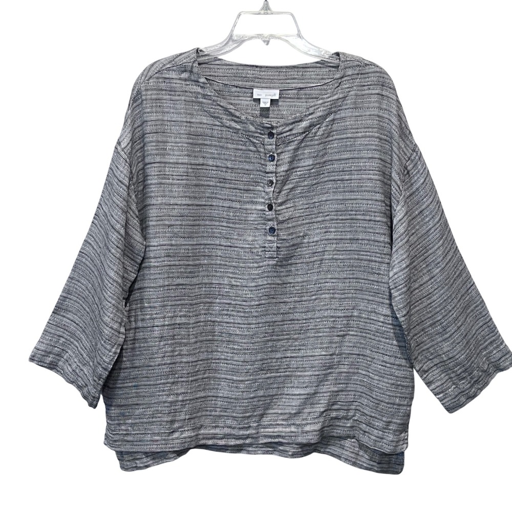 J. Jill Pure Jill 100% Linen Tunic Top Blouse Striped Gray Women's Size M
